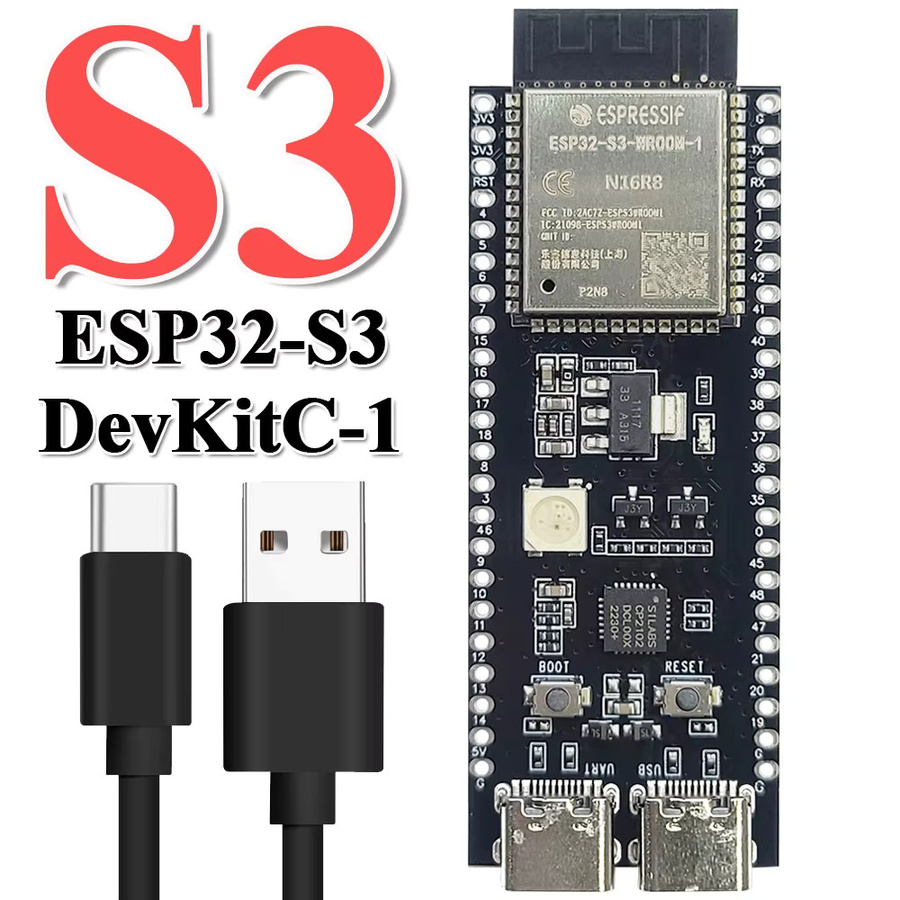 ESP32-S3 Entwicklungsboard N16R8 mit CP2102 Typ-C Anschluss, 16MB Flash und 8MB PSRAM, 44-Pin WLAN und Bluetooth Modul in Schwarz - Bild 2