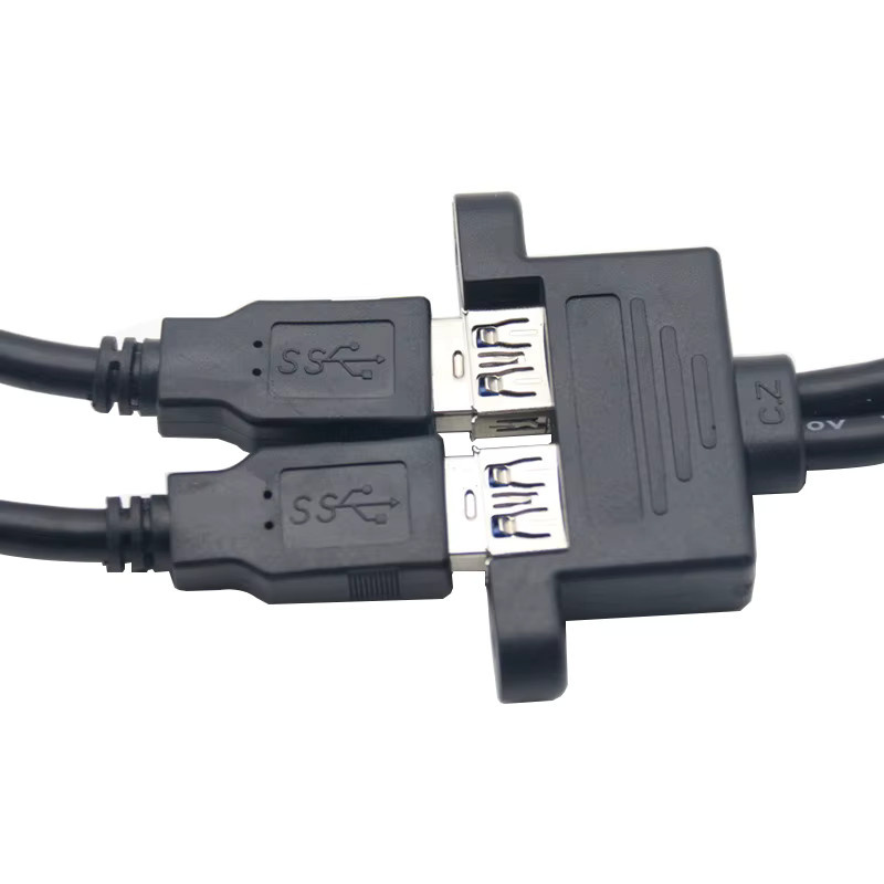 RGEEK USB 3.0 Verlängerungskabel mit Dual-USB-Stecker auf Buchse, Panelmontage mit Schraube, abgeschirmtes Dual-USB-Adapterkabel in Schwarz - Bild 2