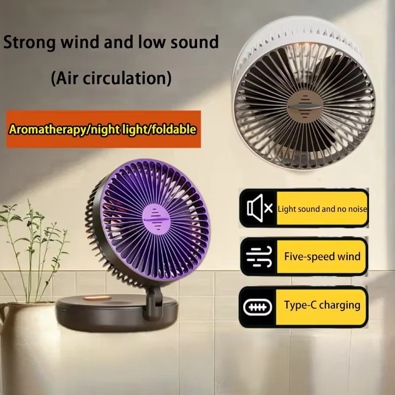 XMSJ 3in1 Multifunktionaler Tragbarer Ventilator mit 5000 mAh Akku, Wandventilator und Faltventilator in Weiß mit 4 Geschwindigkeitsstufen und warmem Nachtlicht - Bild 2