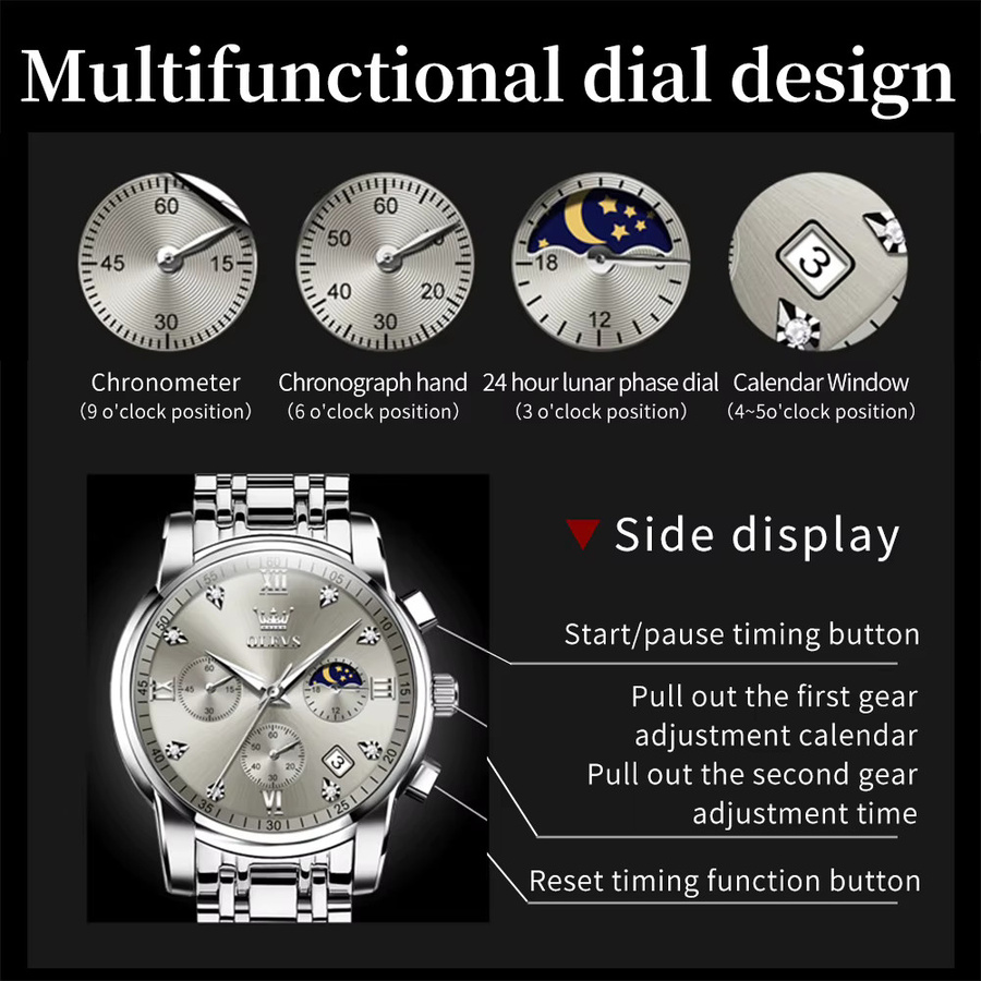 OLEVS Chronograph, Quarz, Gold, Edelstahl, Herren - Bild 5
