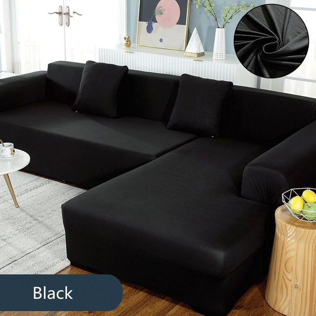 Elastischer Ecksofa-Schonbezug von Yiran bag für L-förmige Chaiselongue, einfarbig, Schwarz - Bild 1