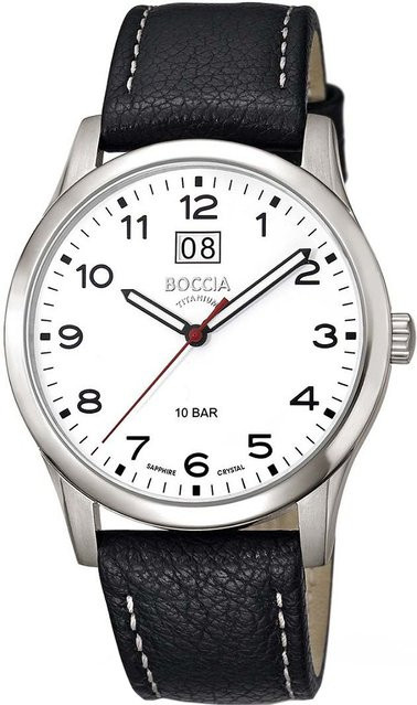 Boccia Herrenuhr, Quarz, Titan, 41 mm, Leder, Silber, 10 ATM - Bild 1