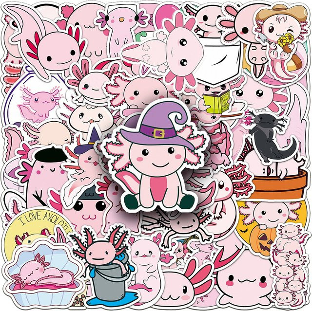 Rspctou Rosa Axolotl Aufkleber Set mit niedlichen Tier-Motiven für DIY-Dekorationen, Graffiti und Spielzeug - Bild 1
