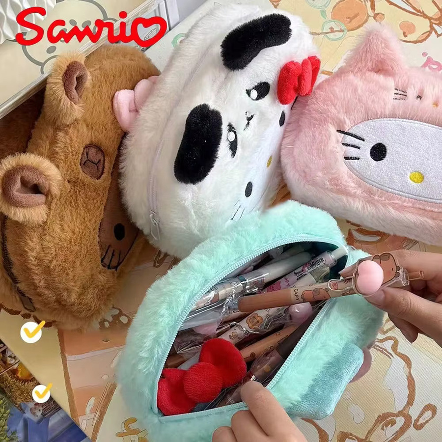 Sanrio Hello Kitty Plüsch-Federmäppchen Blau mit Reißverschluss für Schüler - Bild 3