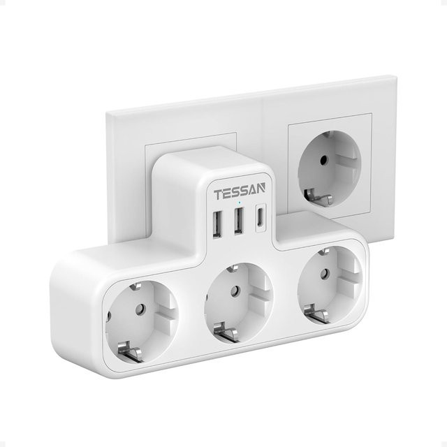 TESSAN 6-in-1 Mehrfachsteckdose mit 3 AC-Steckdosen, 2 USB-A und 1 USB-C Anschluss in Weiß mit Überlastungsschutz - Bild 1