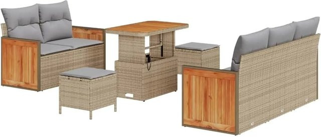 vidaXL Gartensofa-Set mit 8 Kissen in Beige und Hellgrau, modernes Poly-Rattan-Set mit pulverbeschichtetem Stahl und Stauraumfunktion - Bild 1