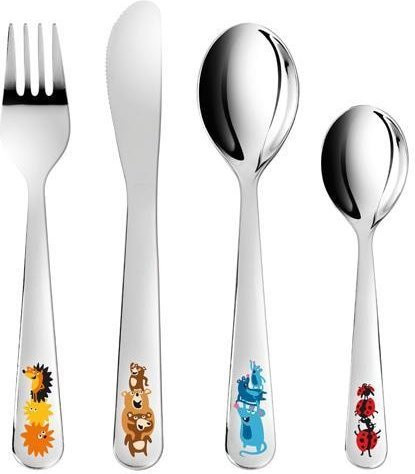 Tescoma Kinderbesteck BAMBINI aus Edelstahl mit lustigen Tieren, 4-teilig, Silber - Bild 1