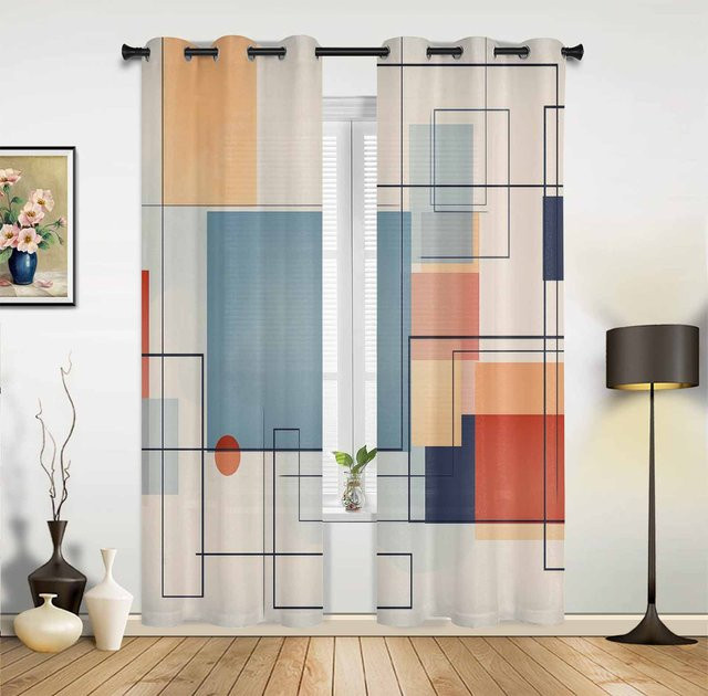 Yiran Furniture Vorhang mit abstraktem Ölgemälde-Design, halbtransparent, mehrfarbig, B: 135 cm, H: 137 cm - Bild 1