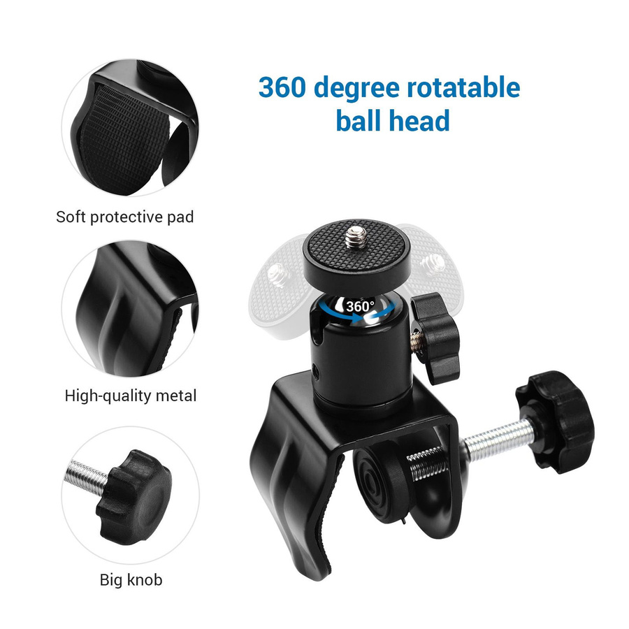 Andoer Super Clamp Mount U-förmige Befestigungsklemme mit drehbarem Kugelkopf für LED-Licht und Kamera, Schwarz - Bild 6