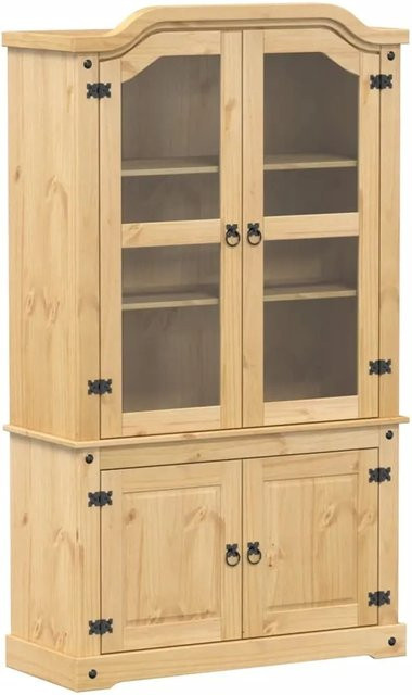 vidaXL Vitrine Corona aus Massivholz Kiefer in Braun mit Glastüren und Regalen, rustikaler Stil, B/T/H: 103,5 x 42 x 180 cm - Bild 1