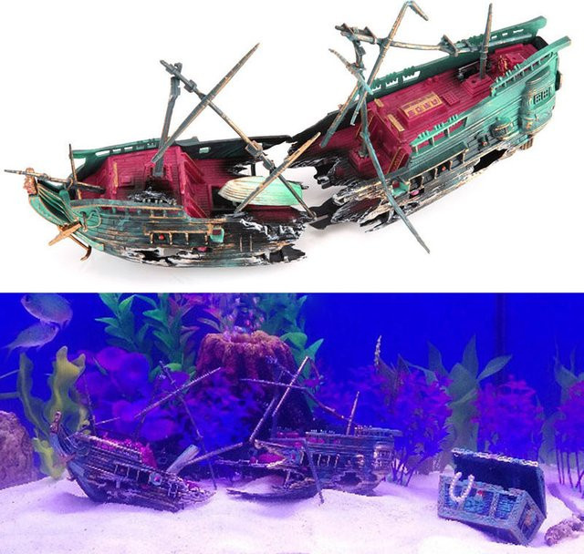 Otmagelu Aquarium Dekoration Versunkenes Segelschiff Wrack in Schwarz und Multicolour - Bild 1