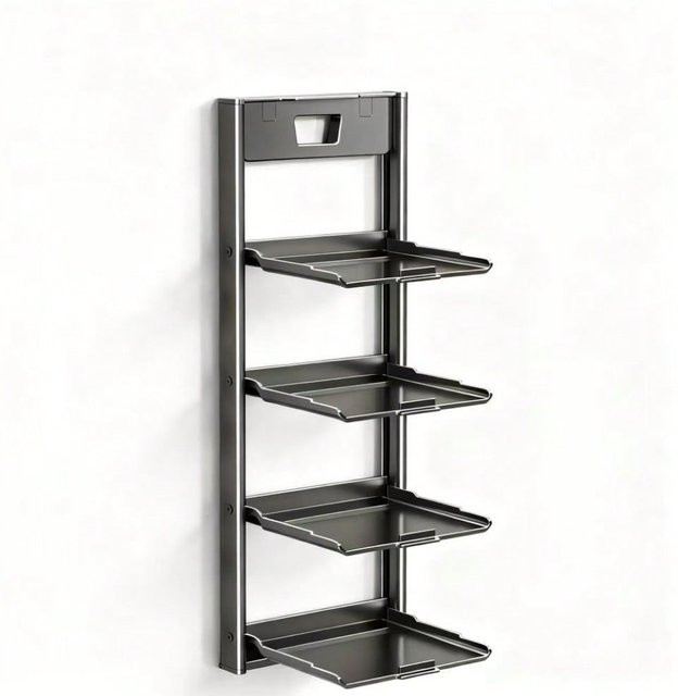 Faltbares 4-stufiges Gewürzregal aus Metall für die Wandmontage, Grau - Bild 1