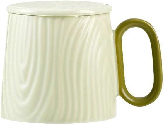Kreative Keramik-Kaffeetasse mit Deckel und Löffel von Yiran Furniture, beige, 320 ml - Bild 1