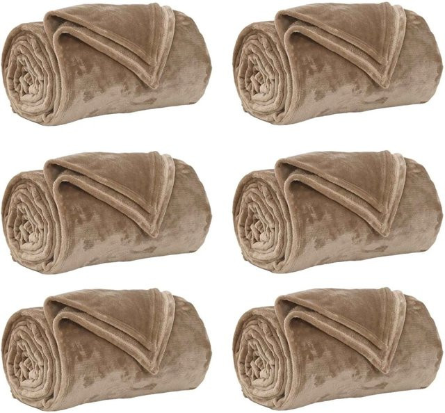 6er-Set vidaXL Wohndecken aus Fleece in Kamel, B/B: 130 x 150 cm - Bild 1