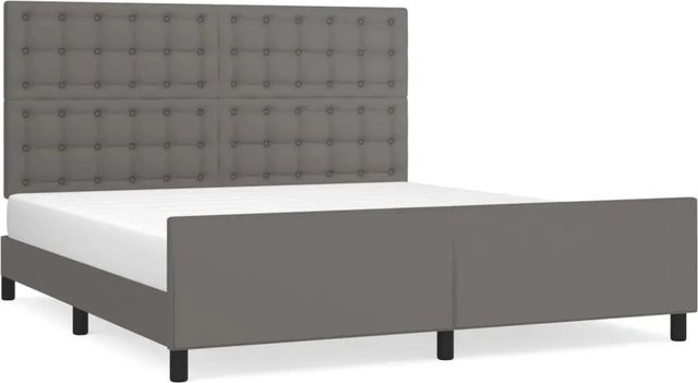 vidaXL Bettgestell mit Kopfteil in Grau aus Kunstleder und Holz B/T/H: 160 x 166 x 118 cm - Bild 1