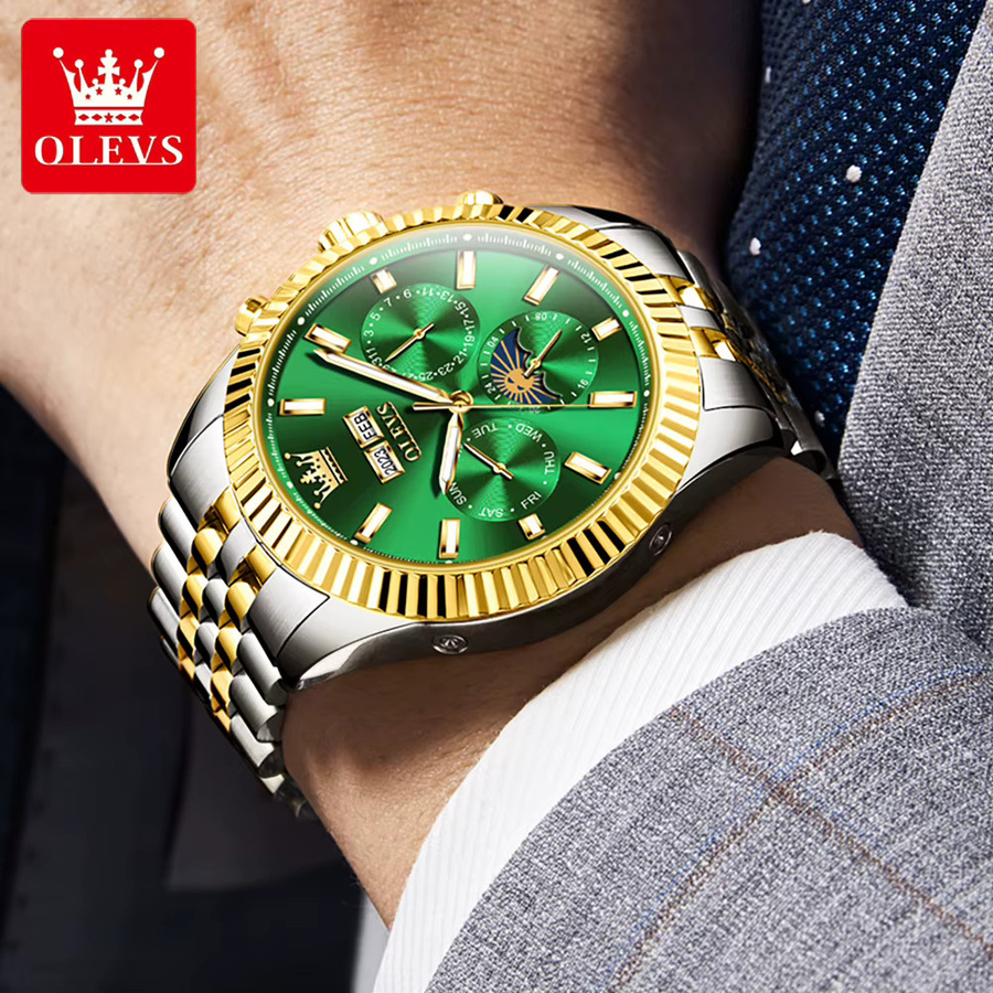 OLEVS Armbanduhr, Automatik, Gold, Edelstahl, Mondphase, Herren - Bild 6