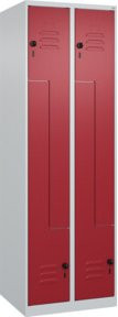 C+P Z-Spind Classic PLUS Garderobenschrank mit 4 Fächern und Sicherheits-Drehriegel, Farbe Grau/Rot, H x B x T: 185 x 60 x 50 cm - Bild 1