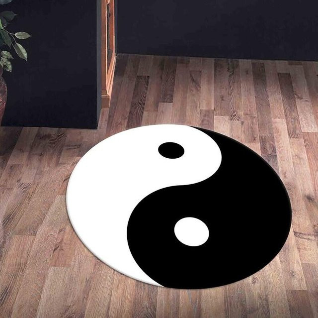 Runder Yin Yang Teppich in Schwarz-Weiß mit CD-Design, Durchmesser: 40 cm - Bild 1