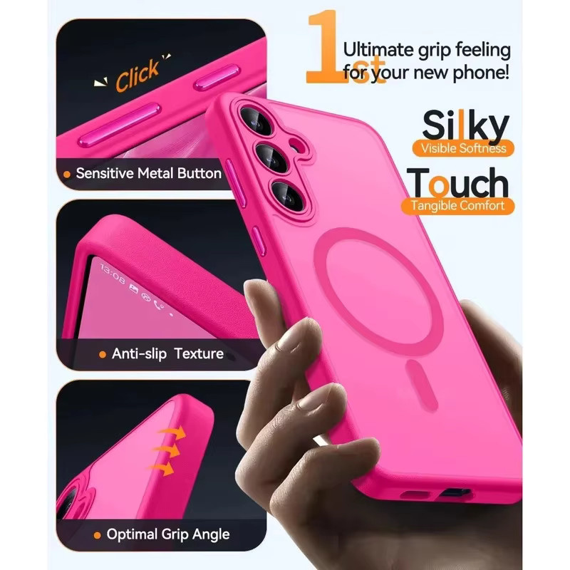 Magnetische Schutzhülle für Samsung Galaxy S26 S25 Edge S24 S23 S22 Ultra Plus, matt und stoßfest, MagSafe kompatibel, Orange und Pink - Bild 2