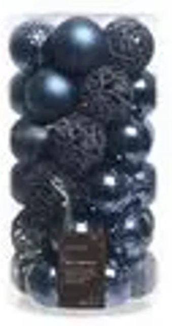 Kaemingk Weihnachtsbaumkugeln aus Kunststoff in Blau, 37 Stück, Durchmesser: 6 cm - Bild 1