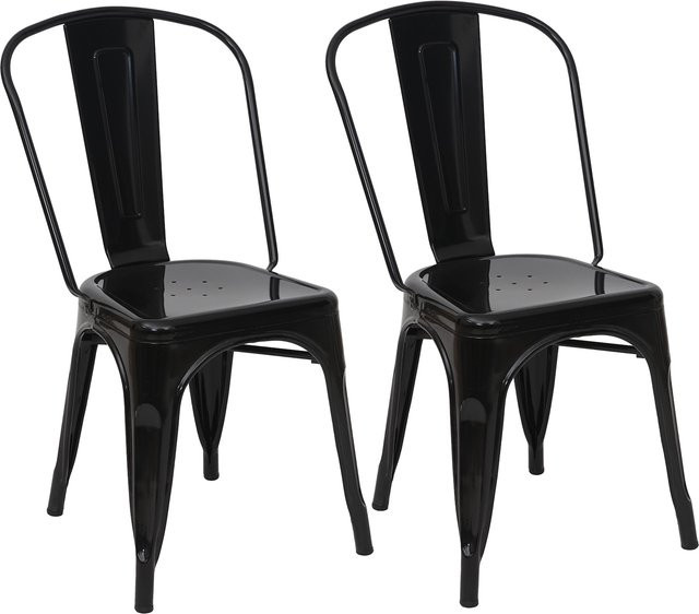 2er-Set MCW Stapelstühle A73 aus Metall im Industriedesign, Schwarz - Bild 1