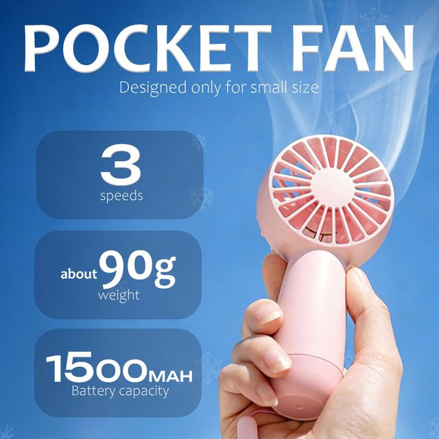 HAOYUNMA Tragbarer Mini Handventilator mit 1500mAh Akku, Wiederaufladbarer USB-Ventilator in Weiß, 3 Stufen, Gewicht: 90g - Bild 1