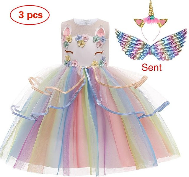3PS Einhorn-Cosplay-Kostüm, Regenbogen-Prinzessin, Mädchen, Textil - Bild 1