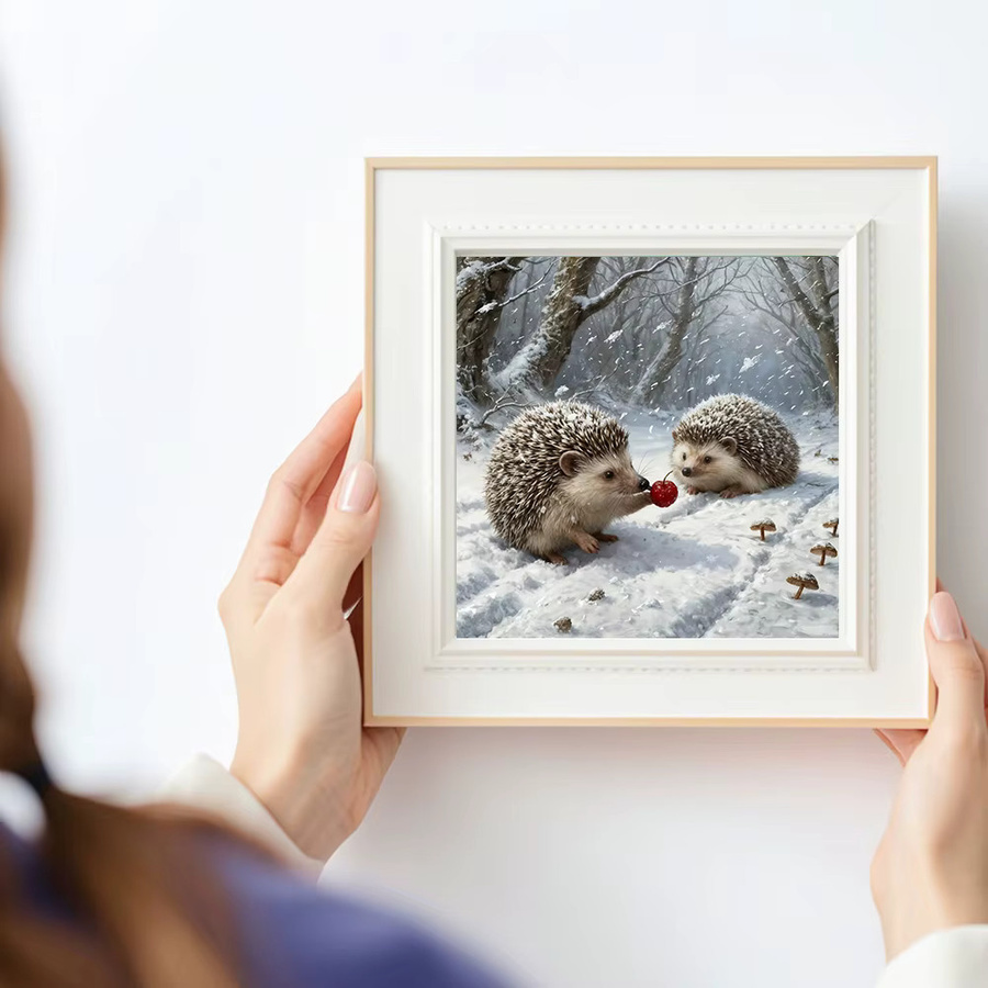 Huacan 5D-Diamantgemälde Igel in Winterlandschaft als DIY-Diamant-Mosaik in Mehrfarbig, Breite: 20 cm, Höhe: 20 cm - Bild 3