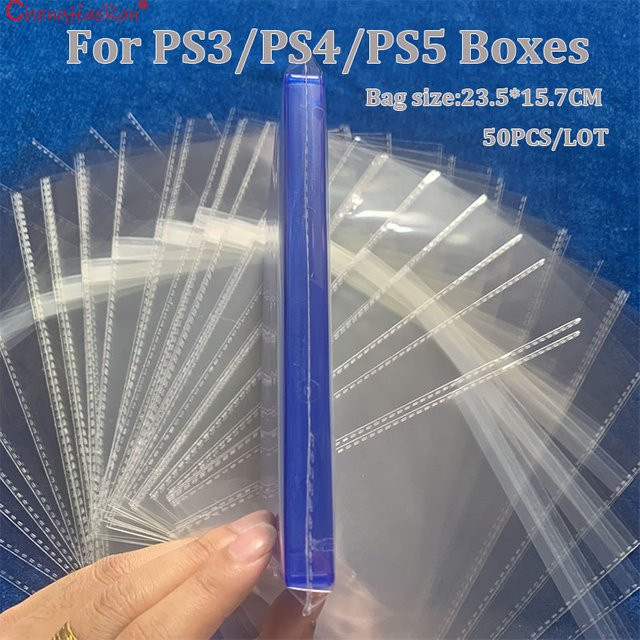 50 Stück ChengHaoRan Schutzbeutel aus Kunststoff für PS3 PS4 PS5 Spieleboxen, transparent, Breite: 23,5 cm, Höhe: 15,7 cm - Bild 1