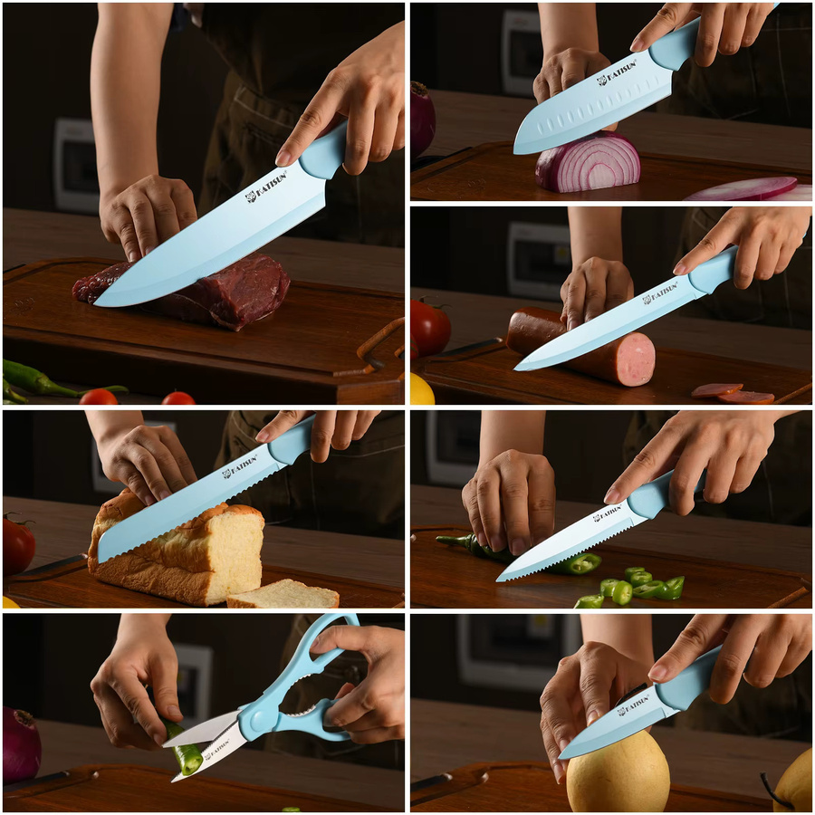 Katisun 13-teiliges Küchenmesser-Set in Blau mit Klingenabdeckungen aus titanbeschichtetem Kohlenstoffstahl für deine Heimküche - Bild 2