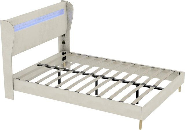 okwish Polsterbett mit LED-Kopfteil in Beige, B/T: 160 x 200 cm - Bild 1