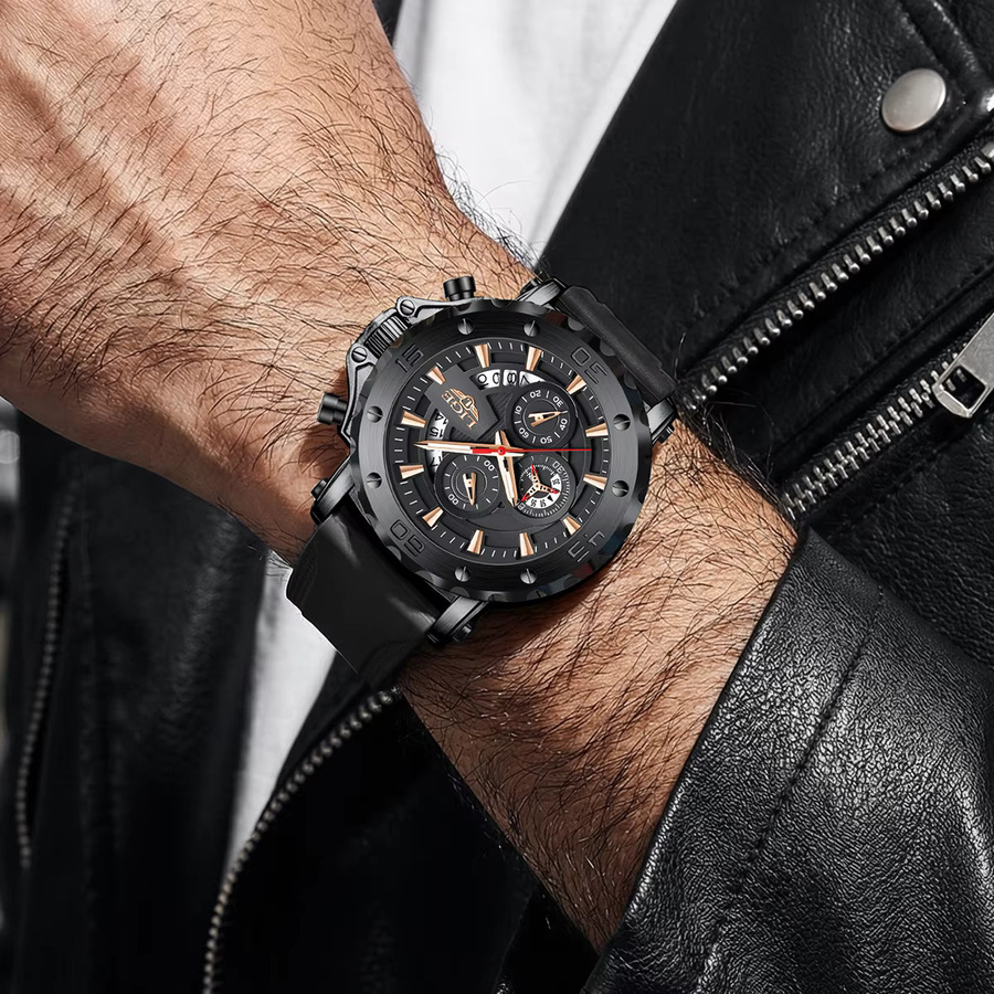 LIGE Chronograph Armbanduhr, Quarz, Silikon, Schwarz, Herren - Bild 2