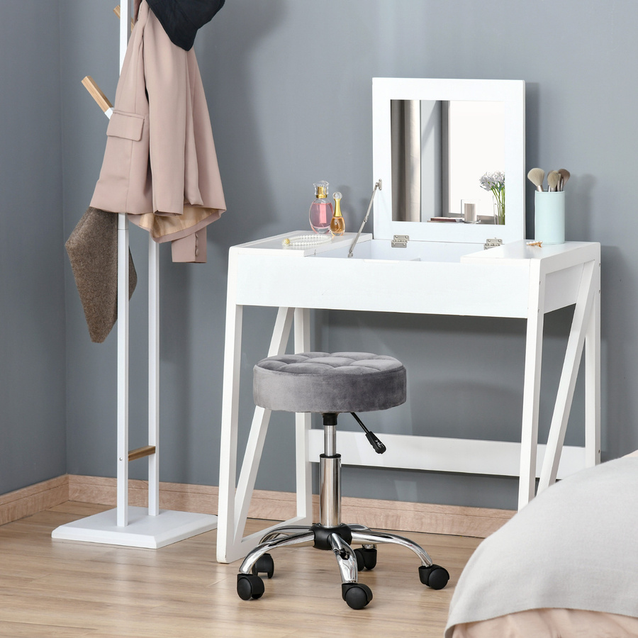 HOMCOM Salonstuhl Rollhocker in Grau mit Samt-Bezug, höhenverstellbar und drehbar, B/T/H: 35 x 35 x 49-61 cm - Bild 2