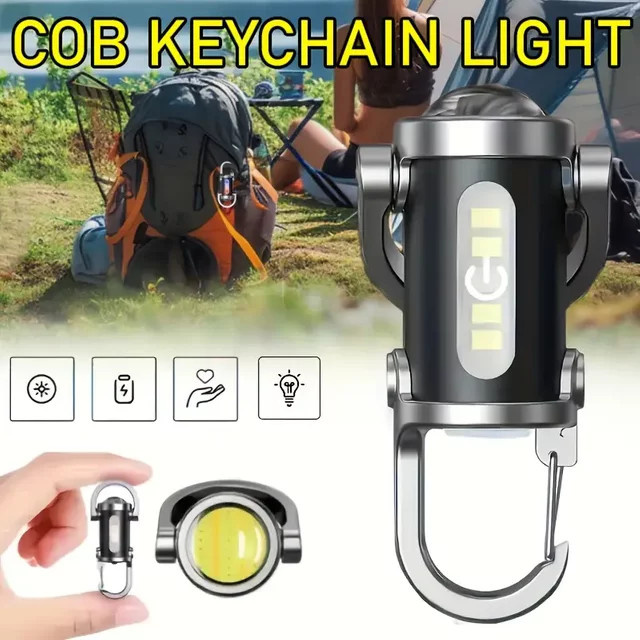NEWBIRTH Wiederaufladbare LED-Schlüsselanhänger-Taschenlampe mit Haken in Schwarz - Bild 1