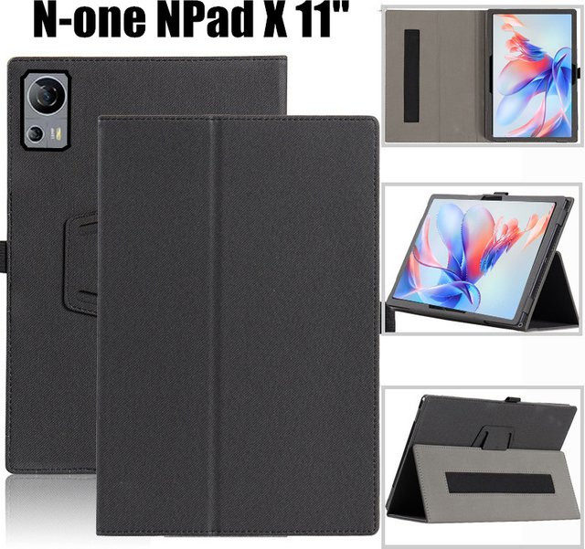 n-one Schutzhülle für iPad X X1 11 Zoll, magnetische Flip-Case aus Leder mit Handhalter, Schwarz - Bild 1