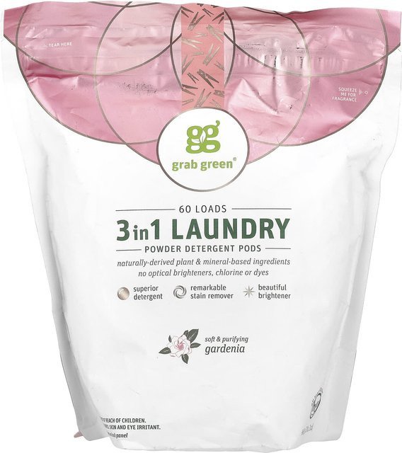 Grab Green 3-in-1 Waschmittel-Kapseln Gardenia-Duft Weiß 960 g mit 60 Waschladungen - Bild 1