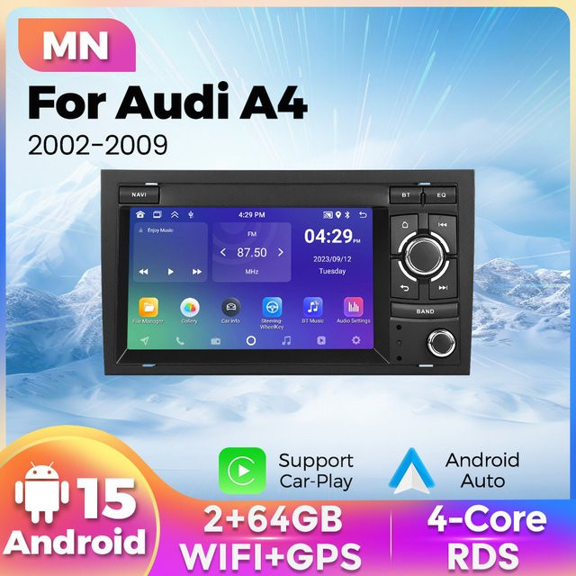 NAVIFANS Android 15 Autoradio mit kabellosem CarPlay und Bluetooth für Audi A4 B6 B7 S4 RS4 2000-2009, 64G Multimedia-Player in Schwarz - Bild 1
