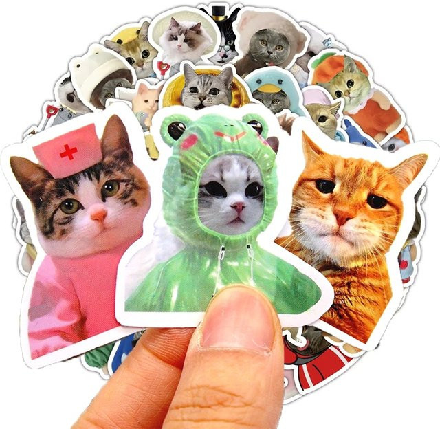 Wasserdichte Kawaii-Cartoon-Katzen-Aufkleber aus PVC für Scrapbooking und Schulbedarf, Mehrfarbig - Bild 1