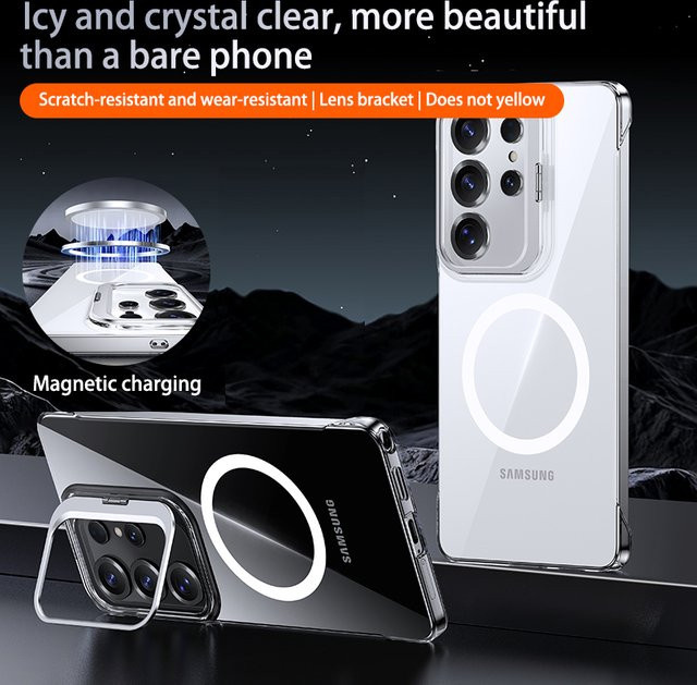 Linsen-Kickstand Rahmenlose Transparente Handyhülle mit MagSafe Magnetischem Schutz für Samsung Galaxy S26 S25 Ultra S26 Plus S24 FE - Bild 1