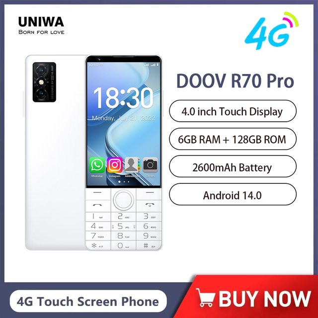 DOOV R70 Pro 4G Smartphone mit Android, 4 Zoll Touchscreen, 6 GB RAM und 128 GB Speicher, 16 MP Kamera, Farben: Grau oder Weiß - Bild 1