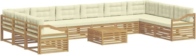 vidaXL Sofagarnitur aus Massivholz Akazie im Latten-Design, Farbe: Creme-weiß/beige - Bild 1