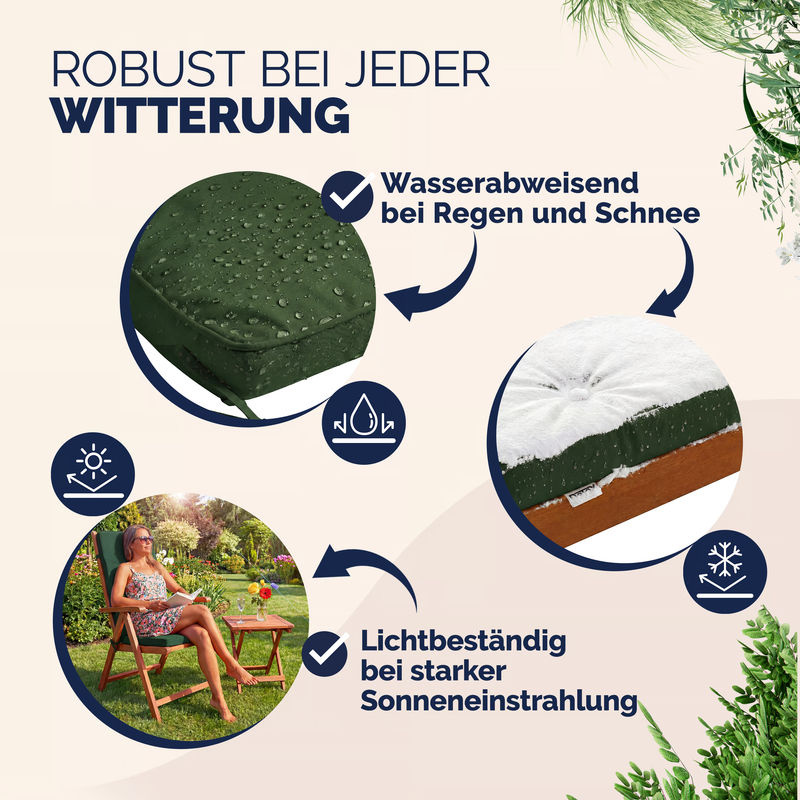 6er-Set Vanamo Stuhlauflagen für Hochlehner in Grün aus wasserabweisendem DETEX Polyester mit Bindebändern, B/T/H: 45 x 45 x 5 cm - Bild 4
