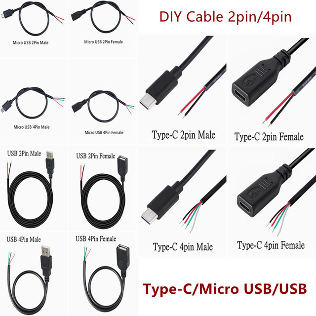 UXG USB Verlängerungskabel mit Micro USB, USB Typ C und USB 2.0 Typ A Stecker in Schwarz für DIY Datenleitung und Stromversorgung - Bild 1