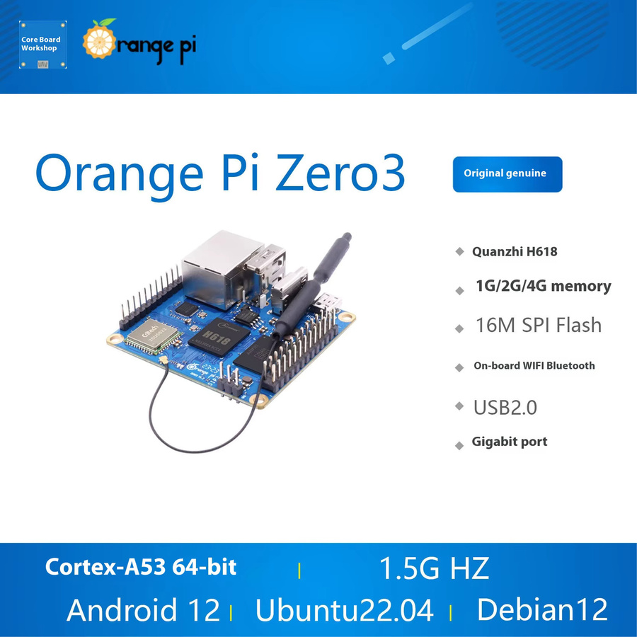 Orange Pi Zero 3 Mini-PC Entwicklungsboard mit Allwinner H618, DDR4, WiFi5 und Bluetooth 5.0 in Blau - Bild 2