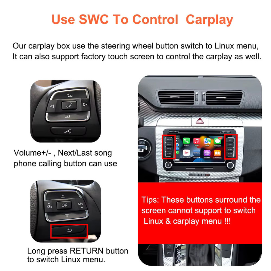 Bonroad Wireless Android Auto und CarPlay Retrofit Modul für Volkswagen Passat Golf 6 Tiguan Touran Polo RNS510 Serie mit Mirror Link in Schwarz - Bild 3