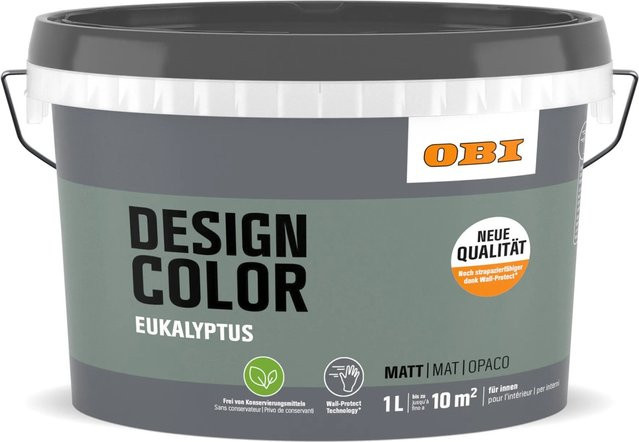 OBI Design Color 1 Wandfarbe Eukalyptus Grün Wasserbasierte Dispersionsfarbe für Mauerwerk - Bild 1