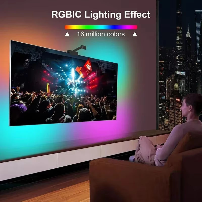 LeiiGeeGo Ambilight TV-Kit RGB Smart LED-Hintergrundbeleuchtung mit Kamera und USB-Anschluss, Multicolour, Schwarz - Bild 3