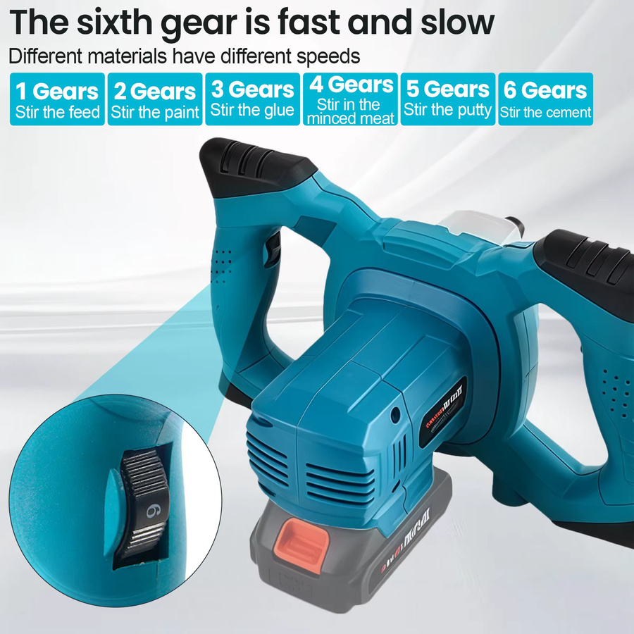 Makita Kabelloser elektrischer Mörtelmischer in Blau mit 140 Nm Drehmoment, 6 Geschwindigkeiten und S-Typ-Rührstab, passend für 18-V-Batterien - Bild 6