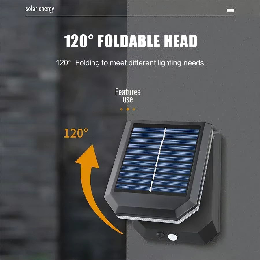 XIWANGFIRE Solar-Wandleuchte Schwarz mit LED, Bewegungsmelder und Fernbedienung, IP65 wasserdicht, faltbare Außenlampe für Garten und Weg - Bild 2
