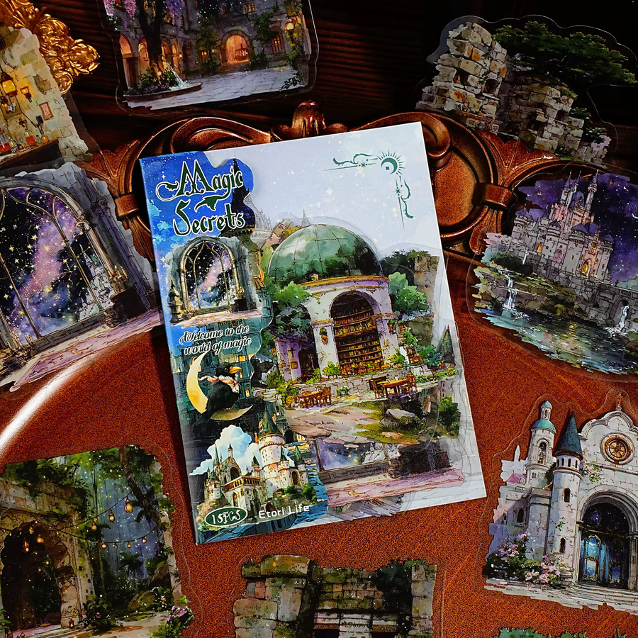 Etori Life Magic World Retro Magic Castle Aufkleber mit Architekturmuster für DIY Scrapbooking und Raumdekoration, Multicolor, unregelmäßige Form - Bild 2